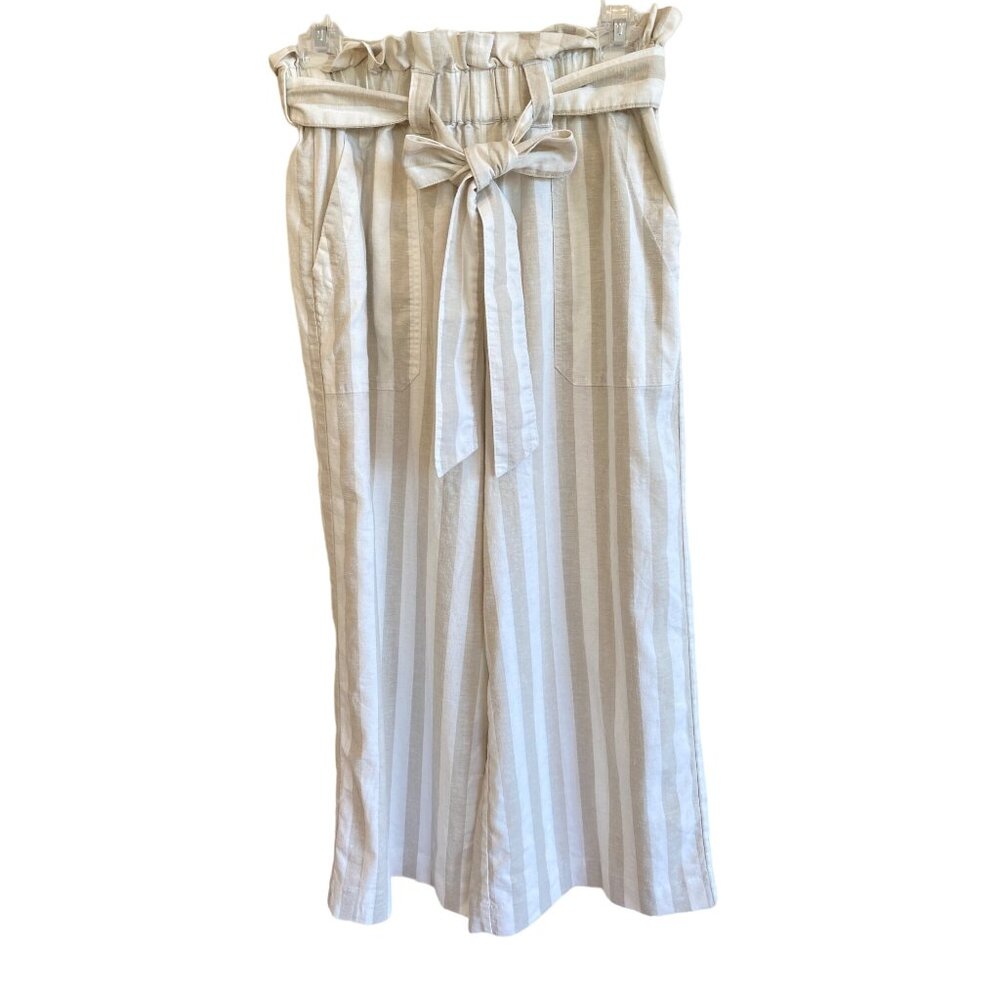 Marine Layer Caroline Pant Tan/White Stripe Small Wide Leg Capri Hemp Worn Once! - Picture 2 of 10